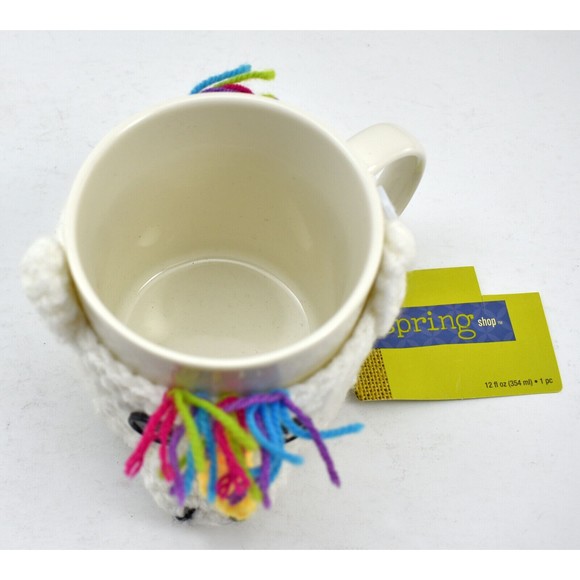 Spring Shop White Mug with Unicorn Knitted Cozy Removable Button - Coffee Cup - Picture 4 of 5